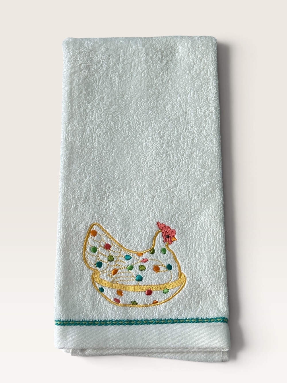 Embroidered Chicken Cotton Kitchen Towel White